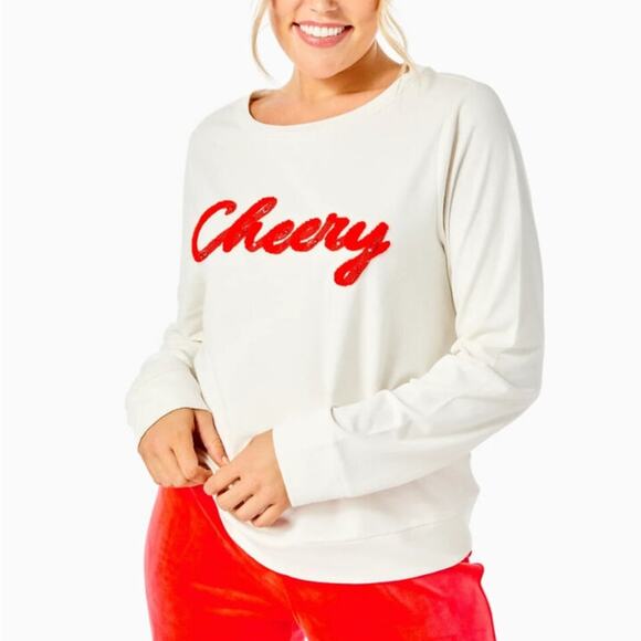 NWT Lilly Pulitzer Rami Long Sleeve‎ Sweatshirt XL Cheery Graphic Embroidered - Picture 1 of 9